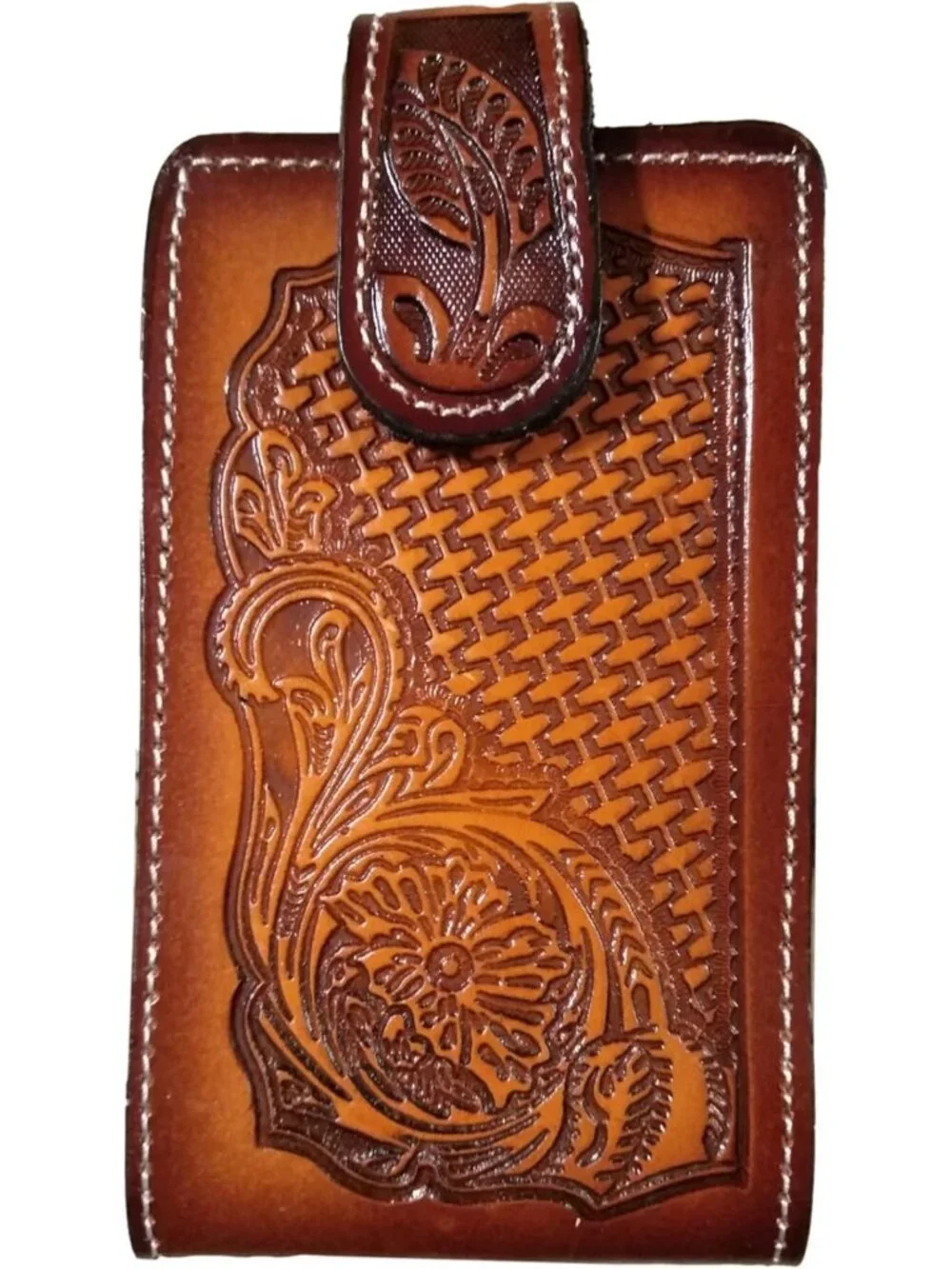 Authentic Leather Western Cell Phone Case for Belt - Magnetic Closure, Universal